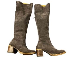 Lucky Brand Gray Suede Leather Stacked Heel Over The Knee Boots Womens Size 8M